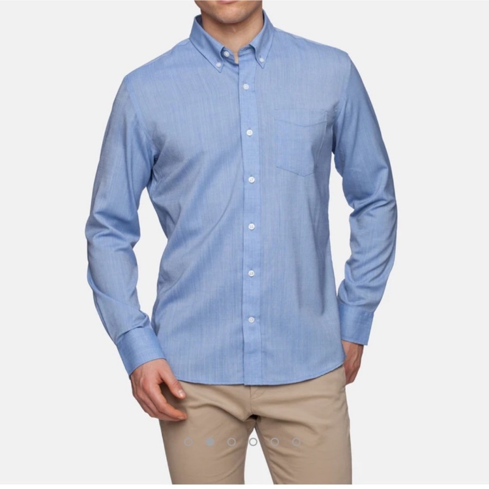 Wool & Prince Worsted Wool Flannel Shirt Men Slim Fit Button-Down blue z.